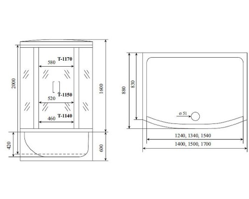 Душевой бокс Timo Standart 150x88 T-1150 с гидромассажем