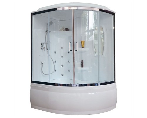 Душевой бокс Royal Bath ALP 150x100 RB150ALP-T-CH-L с гидромассажем стекло прозрачное задние стенки Белые