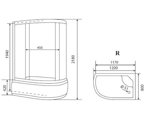 Душевая кабина Timo Eco 120х80 TE-0720PR без гидромассажа