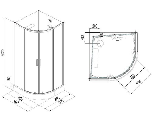 Душевая кабина Aquanet Passion EVO R Black 90х90 267259 без гидромассажа