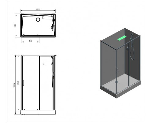 Душевая кабина Aquanet Passion EVO Black 120х80 L 282012 без гидромассажа
