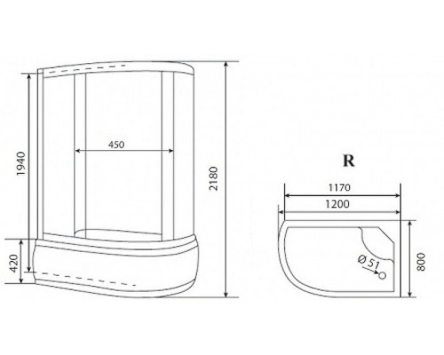 Душевая кабина Timo Eco 120х80 TE-0720 R с гидромассажем