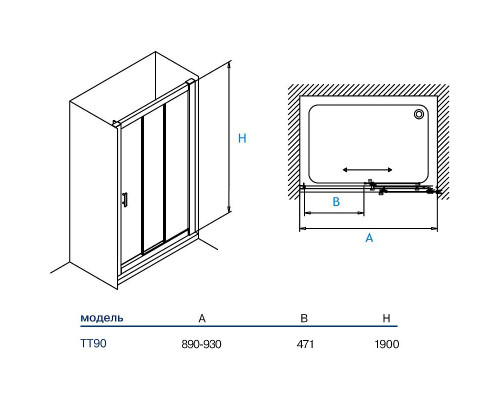 Душевая дверь Koller Pool Trend 90 TT90G профиль Хром стекло рифленое