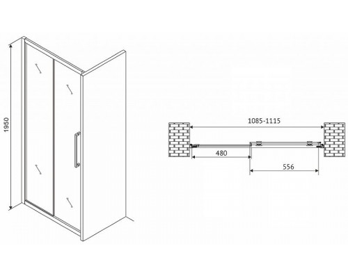Душевая дверь Abber Schwarzer Diamant 110 AG30110H профиль Хром стекло прозрачное
