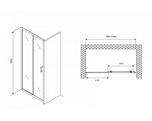 Душевая дверь Abber Schwarzer Diamant 100 AG30100B5 профиль Черный стекло прозрачное