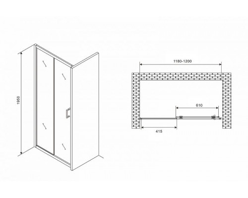 Душевая дверь Abber Schwarzer Diamant 120 AG30120B5 профиль Черный стекло прозрачное