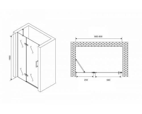 Душевая дверь Abber Zart 90 AG08090 профиль Хром стекло прозрачное