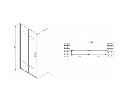 Душевая дверь Abber Zart 70 AG08070P профиль Хром стекло прозрачное