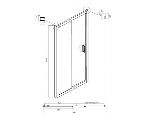 Душевая дверь Ambassador Forsa 100 17022216ABB профиль Черный стекло тонированное