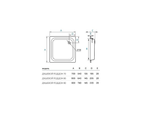 Стальной поддон для душа Koller Pool 80X80 CF801200E Белый