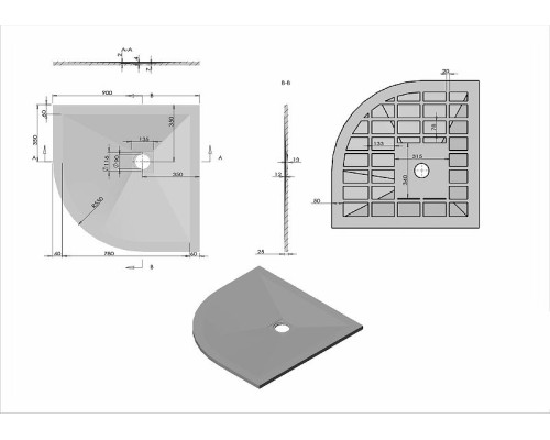Душевой поддон из искусственного камня Vincea 90x90 VST-4SQ9090W+Vsph-D132 Белый матовый