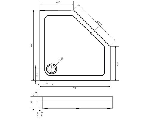 Акриловый поддон для душа Bas Пента 90х90 ПН00062 Белый