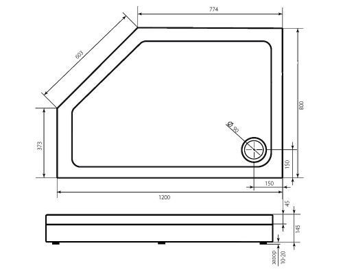 Акриловый поддон для душа Bas Пента 120х80 L ПН00064 Белый