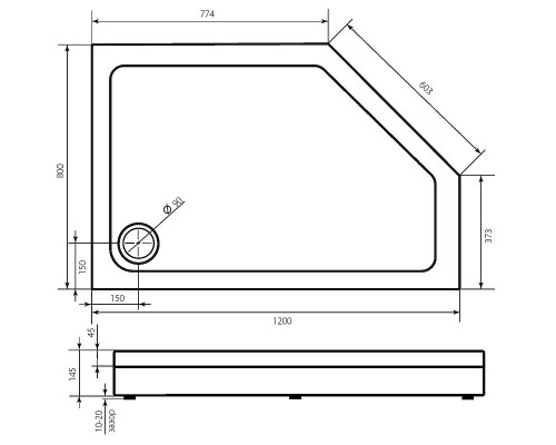Акриловый поддон для душа Bas Пента 120х80 R ПН00065 Белый