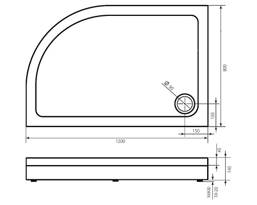 Акриловый поддон для душа Bas Раунд 120х80 L ПН00069 Белый