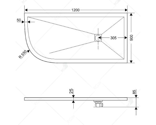 Душевой поддон из искусственного камня RGW Stone Tray ST/AR-0129G 120x90 R 16154129-02R Графит