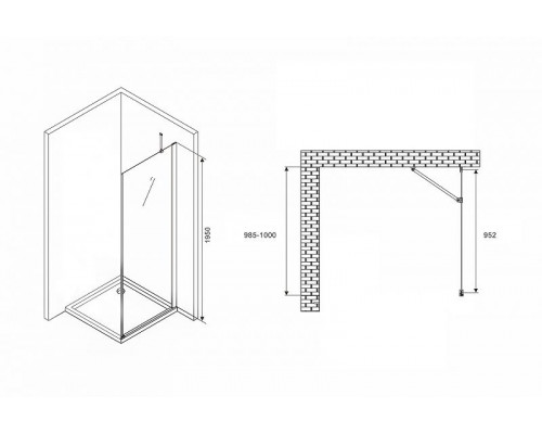 Душевая стенка Abber Zart 100x195 S101 профиль Хром стекло прозрачное