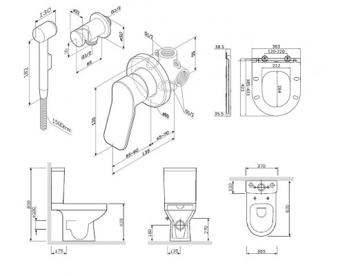 Комплект душевого уголка AM.PM Gem UK91SA с поддоном с мебелью с унитазом с комплектом смесителей с душевым гарнитуром и аксессуарами