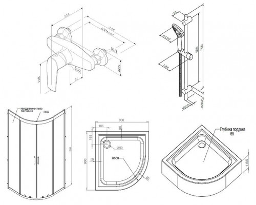Комплект душевого уголка AM.PM Gem UK91SA с поддоном с мебелью с унитазом с комплектом смесителей с душевым гарнитуром и аксессуарами