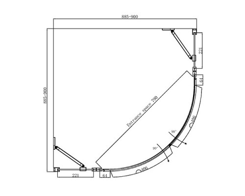 Душевой уголок Ambassador Nord 90х90 13011101 профиль Хром стекло прозрачное