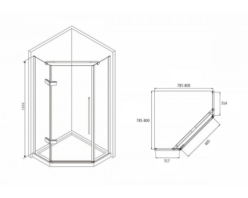 Душевой уголок Abber Ewiges Wasser 80х80 AG05080B профиль Черный стекло прозрачное