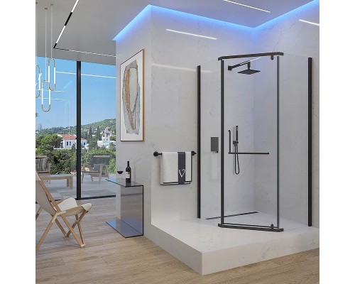 Душевой уголок Veconi Rovigo RV-36B 80x80 RV36B-80-01-C5 профиль Черный матовый стекло прозрачное