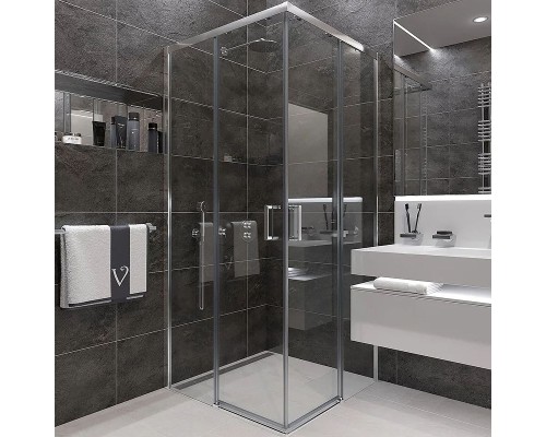 Душевой уголок Veconi Rovigo RV-47 100x100 RV47-100-01-C4 профиль Хром стекло прозрачное