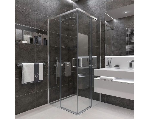 Душевой уголок Veconi Rovigo RV-47 100x100 RV47-100-01-C4 профиль Хром стекло прозрачное