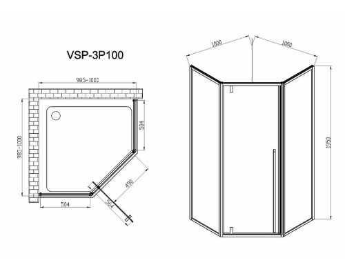 Душевой уголок Vincea Penta 100х100 VSP-3P100CLB профиль Черный стекло прозрачное