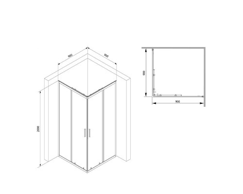 Душевой уголок AM.PM Gem S 90х90 W93G-403-090BT профиль Черный матовый стекло прозрачное