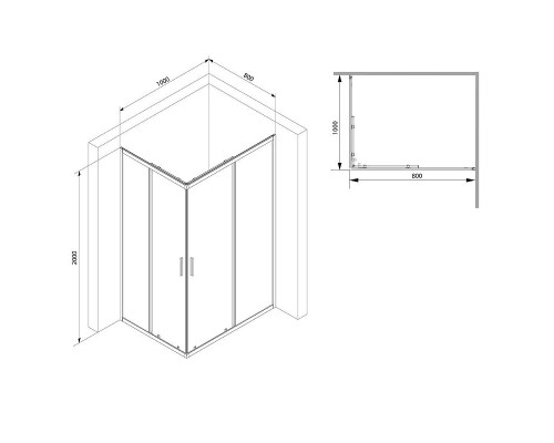 Душевой уголок AM.PM Gem S 100х80 W93G-404-100280-BT профиль Черный матовый стекло прозрачное