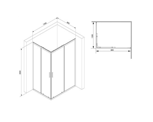 Душевой уголок AM.PM Gem S 120х80 W93G-404-120280-BT профиль Черный матовый стекло прозрачное