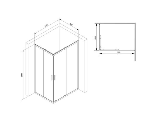 Душевой уголок AM.PM Gem S 120х90 W93G-404-120290-BT профиль Черный матовый стекло прозрачное