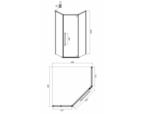Душевой уголок Ambassador Ritz 90х90 112011102 профиль Хром стекло прозрачное