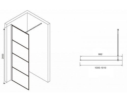 Душевая перегородка Abber Immer Offen 100 AG65100B профиль Черный стекло прозрачное