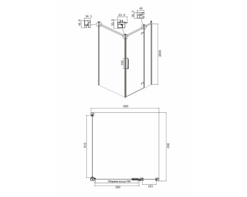 Душевой уголок Ambassador Royal 90x90 18015108-L профиль Хром стекло прозрачное с рисунком
