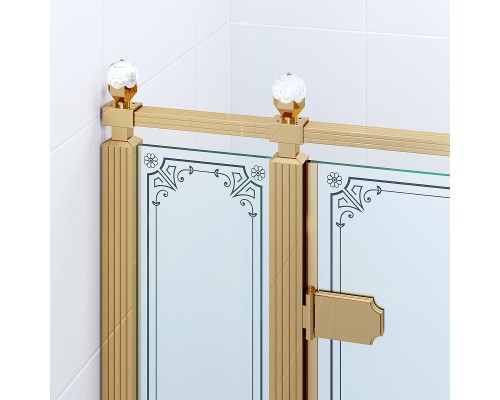 Душевой уголок Ambassador Royal 120x80 18015310-L профиль Золото стекло прозрачное с рисунком