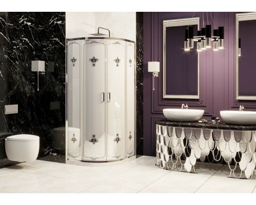 Душевой уголок Ambassador Royal 90x90 18015106 профиль Хром стекло белое с рисунком