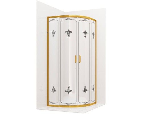 Душевой уголок Ambassador Royal 90x90 18015306 профиль Золото стекло белое с рисунком