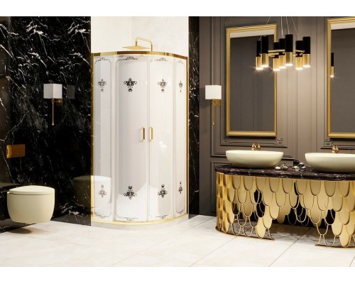 Душевой уголок Ambassador Royal 100x100 18015305 профиль Золото стекло белое с рисунком