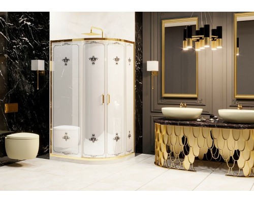 Душевой уголок Ambassador Royal 120x80 18015301 профиль Золото стекло белое с рисунком