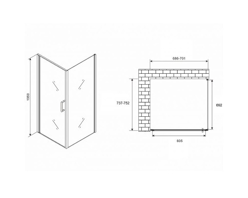 Душевой уголок Abber Sonnenstrand 70x75 AG04070-S75 профиль Хром стекло прозрачное