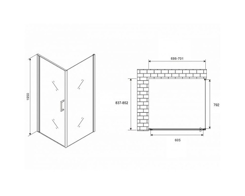 Душевой уголок Abber Sonnenstrand 70x85 AG04070-S85 профиль Хром стекло прозрачное