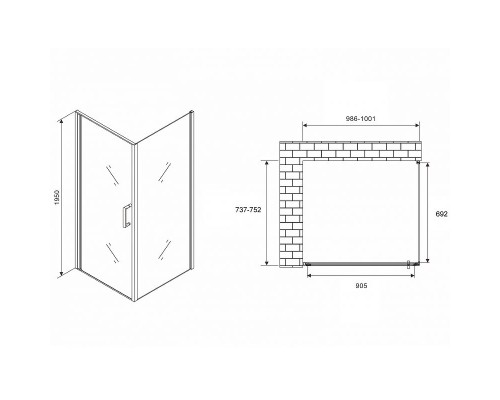 Душевой уголок Abber Sonnenstrand 100x75 AG04100-S75 профиль Хром стекло прозрачное