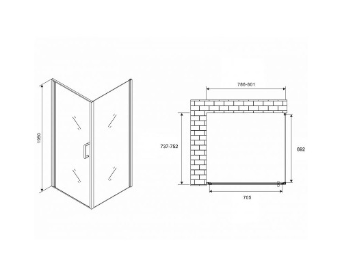Душевой уголок Abber Sonnenstrand 80x75 AG04080B-S75B профиль Черный стекло прозрачное