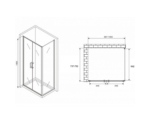 Душевой уголок Abber Sonnenstrand 100x75 AG04100C-S75 профиль Хром стекло прозрачное
