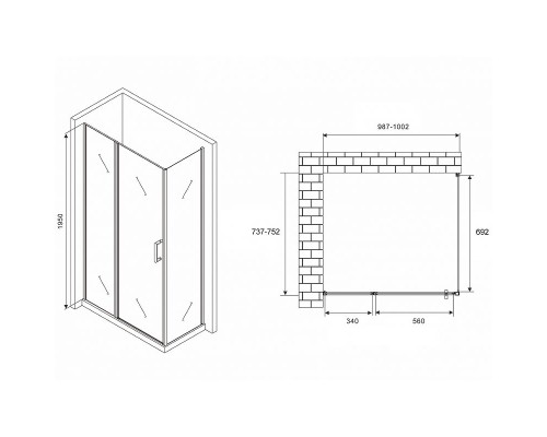 Душевой уголок Abber Sonnenstrand 100x75 AG04100S-S75 профиль Хром стекло прозрачное
