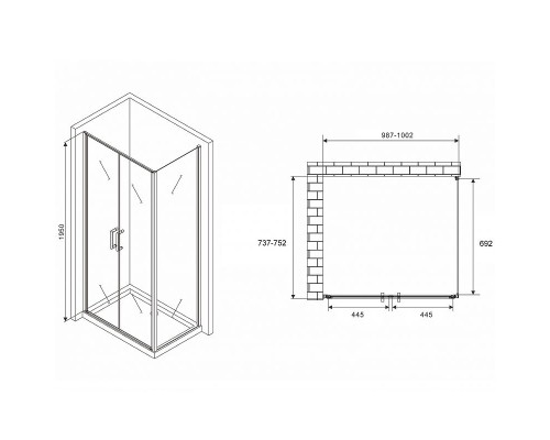 Душевой уголок Abber Sonnenstrand 100x75 AG04100BC-S75B профиль Черный стекло прозрачное