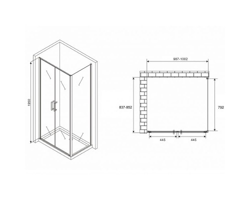 Душевой уголок Abber Sonnenstrand 100x85 AG04100BC-S85B профиль Черный стекло прозрачное