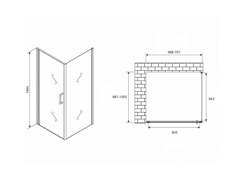 Душевой уголок Abber Sonnenstrand 70х100 AG04070M-S100M профиль Хром стекло матовое